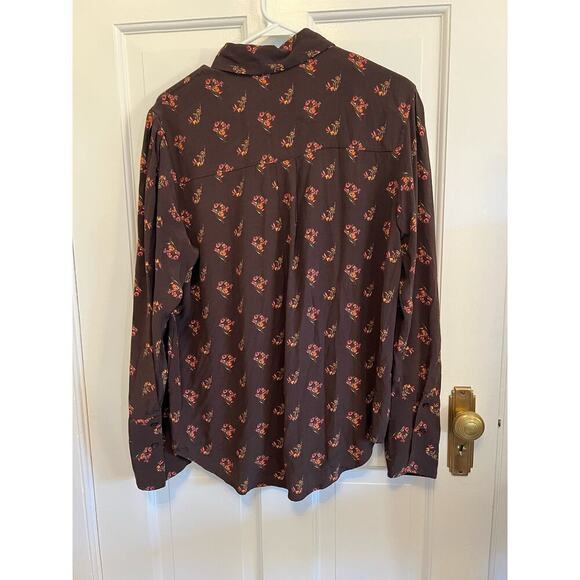 NWT Something Navy Brown Floral Orange Button Up Blouse Women's S Pocket Utility - Picture 2 of 10